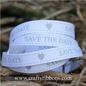 Wedding Owl Ribbon - Save the Date White